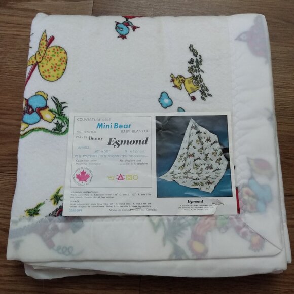 Vintage Baby Blanket White "Mini Bear" by Bunny Esmond NEW IN PACKAGE 36"x50" - Picture 6 of 16